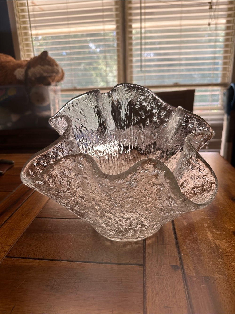 Handcrafted Clear Textured Glass Art Bowl - Decorative Home Accent